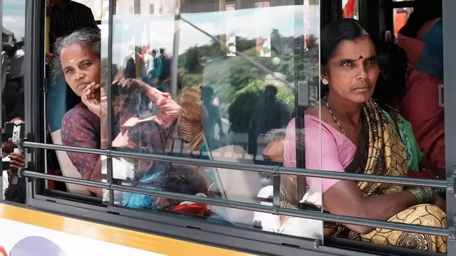 Women travel by a bus in Bengaluru after the Karnataka government launched the 'Shakti' scheme which provides free bus travel for women across the state.. 