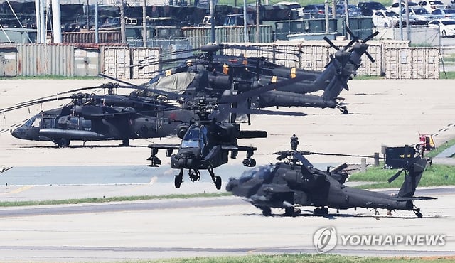 This file photo shows choppers at Camp Humphreys in Pyeongtaek during the Ulchi Freedom Shield in 2024. (Yonhap)