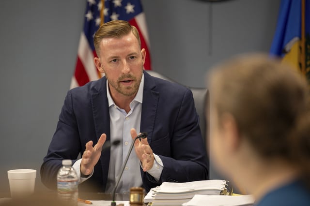 State Superintendent Ryan Walters speaks to members of the State Board of Education during a meeting, Aug. 24, 2023, in Oklahoma City, Okla.