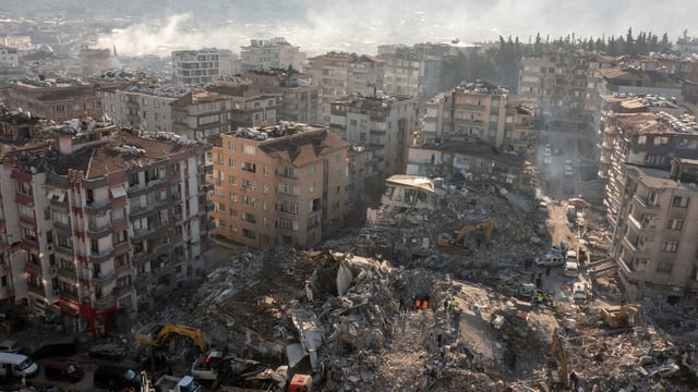 Turkey earthquake: An aerial view shows collapsed and damaged buildings following an earthquake in Hatay, Turkey.