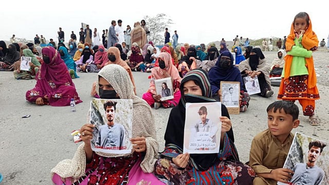 Members of the Baloch Yakjehti Committee at a protest over alleged atrocities by Pakistan against Baloch people, in Balochistan | ANI