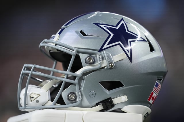 Detail view of a Dallas Cowboys helmet during an NFL football game between the Tampa Bay Buccaneers and the Dallas Cowboys at AT&amp;T Stadium on December 22, 2024 in Arlington, Texas.