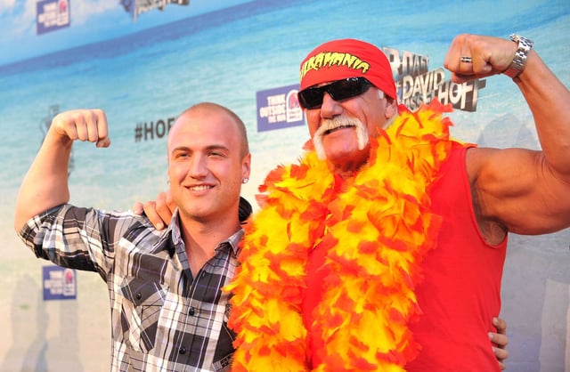 Wrestler Hulk Hogan (R) and son Nick Hogan arrive at the Comedy Central Roast Of David Hasselhoff held at Sony Pictures Studios on August 1, 2010 in Culver City, California.