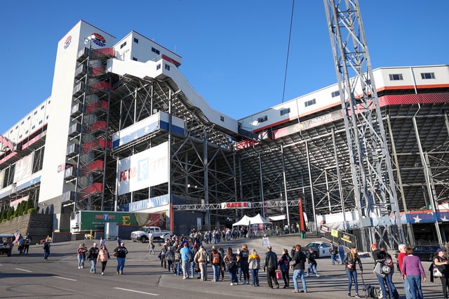 Apr 9, 2023; Bristol, Tennessee, USA; Fans enter the race at the Bristol Motor Speedway Dirt Course. Mandatory Credit: Randy Sartin-USA TODAY Sports/ File Photo