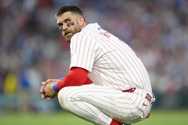 Jul 22, 2025; Philadelphia, Pennsylvania, USA; Philadelphia Phillies infielder Bryce Harper (3) looks on against the Boston Red Sox in the fifth inning at Citizens Bank Park. Mandatory Credit: Kyle Ross-Imagn Images/ File Photo