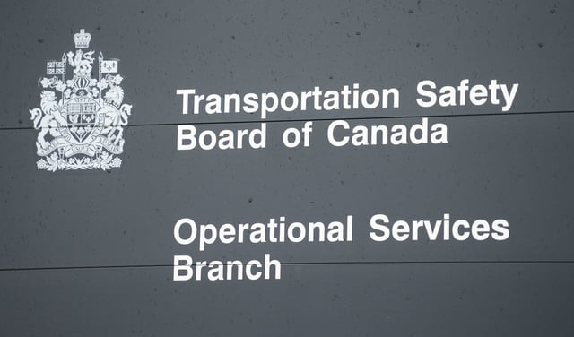 Transportation Safety Board of Canada signage is pictured in Ottawa on May 1, 2023. THE CANADIAN PRESS/Sean Kilpatrick