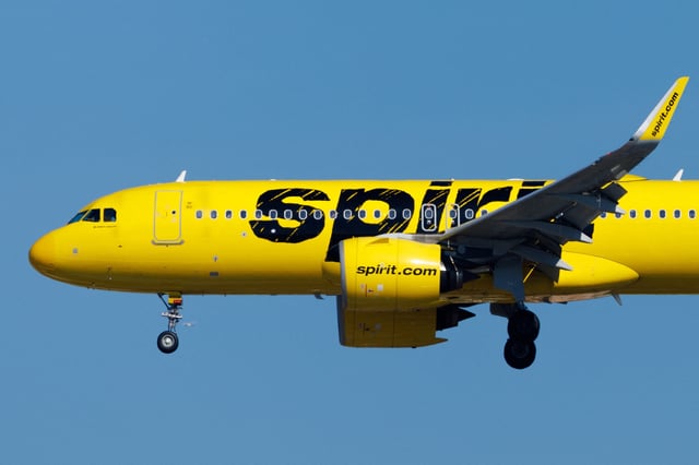 A Spirit commercial airliner prepares to land at San Diego International Airport in San Diego, California, U.S., January 18, 2024.   REUTERS/Mike Blake/ File Photo