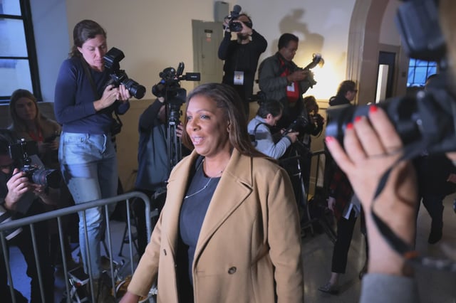 Attorney General Letitia James arrives for the civil fraud trial of former President Donald Trump and his children at New York State Supreme Court on November 08, 2023 in New York City.