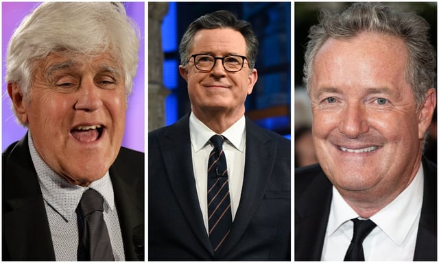 Jay Leno (left) and Piers Morgan (right) have weighed in on the cancellation of Stephen Colbert&#39;s CBS show. (Getty; CBS)