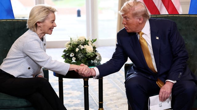 Ursula von der Leyen et Donald Trump scellent, ce dimanche 28 juillet en Écosse, l’accord commercial entre l’Union européenne et les États-Unis.