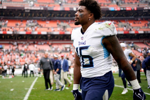 Sep 24, 2023; Cleveland, Ohio, USA; Tennessee Titans wide receiver Treylon Burks (16) leaves the field after losing to the Cleveland Browns at Cleveland Browns Stadium. Mandatory Credit: Andrew Nelles-USA TODAY Sports/File Photo