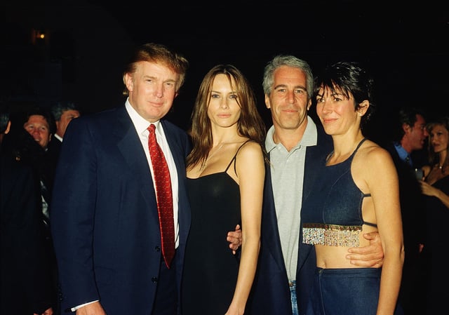Donald Trump, Melania, Jeffrey Epstein, and Ghislaine Maxwell at Mar-a-Lago in Palm Beach, Florida, in February 2000.