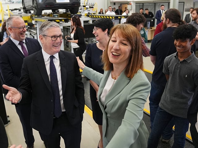 NUNEATON, ENGLAND - JUNE 23: Prime Minister Sir Keir Starmer and Chancellor of the Exchequer Rachel Reeves during a visit to Horiba Mira in Nuneaton, to mark the launch of the Government's Industrial Strategy on June 23, 2025 in Nuneaton, England. Jonathan Reynolds announces the government's plans to boost growth and investment in eight key sectors today, including financial services, creative industries, manufacturing and defence. He cuts back on green levies for thousands of firms to reduce energy costs, making manufacturing more competitive. (Photo by Jacob King - WPA Pool / Getty Images)
