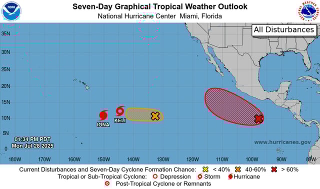 A map from the NHC shows where three tropical storms and one hurricane could form at the same time.