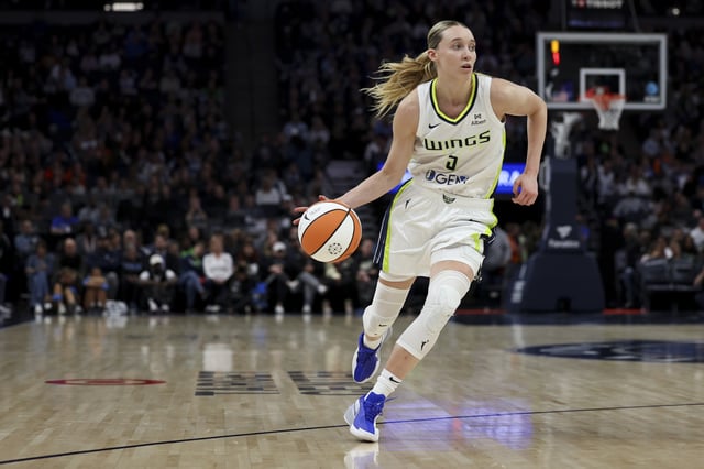 Paige Bueckers #5 of the Dallas Wings dribbles up the court in the third quarter against the Minnesota Lynx at Target Center on May 21, 2025 in Minneapolis, Minnesota.
