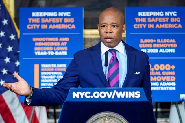 New York City Mayor Eric Adams speaks during a press conference at City Hall in Manhattan in New York City, U.S.,  June 3, 2025.  REUTERS/Eduardo Munoz/File Photo