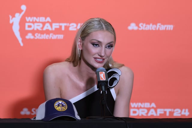 Apr 15, 2024; Brooklyn, NY, USA; Cameron Brink speaks in a press conference after she is selected with the number two overall pick to the Los Angeles Sparks n the 2024 WNBA Draft at Brooklyn Academy of Music. Mandatory Credit: Vincent Carchietta-USA TODAY Sports/File Photo