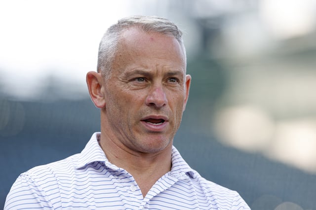 Jul 3, 2025; Chicago, Illinois, USA; Chicago Cubs president of baseball operations Jed Hoyer speaks before a baseball game between the Chicago Cubs and Cleveland Guardians at Wrigley Field. Mandatory Credit: Kamil Krzaczynski-Imagn Images/File Photo