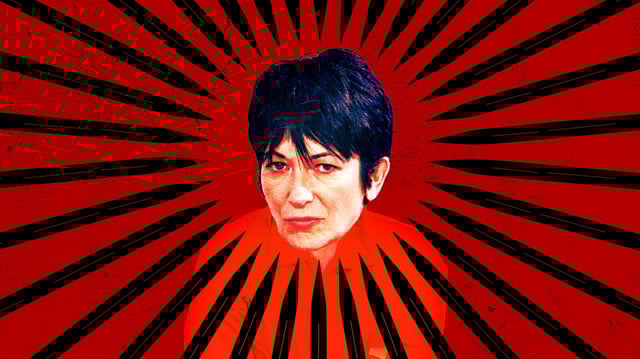 A photo illustration of Ghislaine Maxwell in a prison jumpsuit surrounded by sharp points.