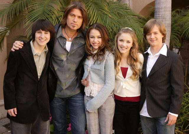 Mitchel Musso, Billy Ray Cyrus, Miley Cyrus, Emily Osment and Jason Earles (Photo by Jesse Grant/WireImage)