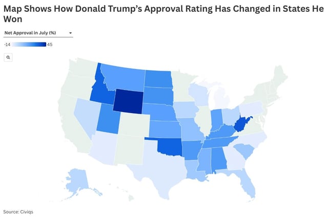 Map Shows How Donald Trump’s Approval Rating Has Changed in States He Won