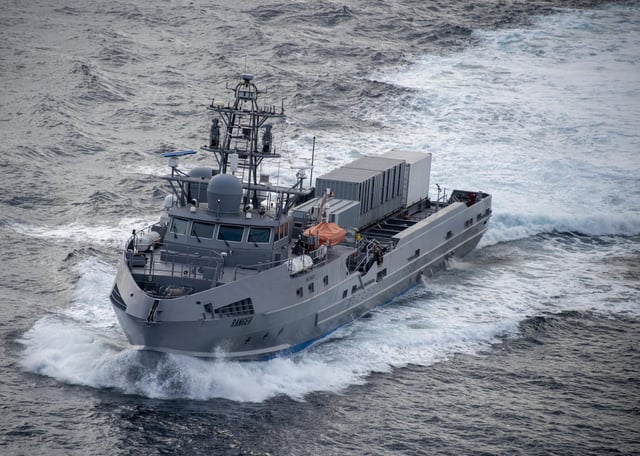The large unmanned surface vessel Ranger transits the Pacific Ocean to participate in Exercise Rim of the Pacific (RIMPAC) 2022. (U.S. Navy photo by Mass Communication Specialist 1st Class Tyler R. Fraser)
