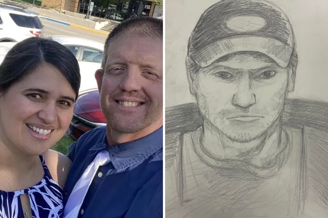 Cristen and Clinton Brink, left, and a sketch of a man seen in the area who police want to question.