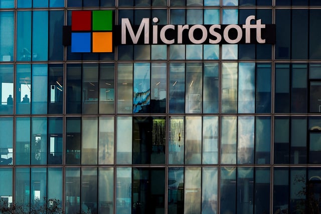 A view shows a Microsoft logo at Microsoft offices in Issy-les-Moulineaux near Paris, France, January 9, 2025. REUTERS/Gonzalo Fuentes/File Photo