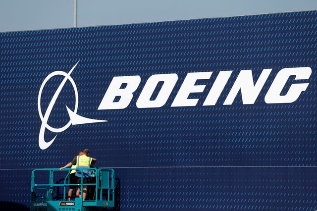 A Boeing logo is seen before the opening of the 55th International Paris Airshow at Le Bourget Airport near Paris, France, June 13, 2025. REUTERS/Benoit Tessier/File Photo