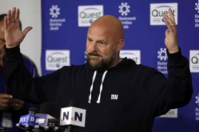 New York Giants head coach Brian Daboll speaks to the media at NY Giants Quest Diagnostics Training Center on May 09, 2025 in East Rutherford, New Jersey.