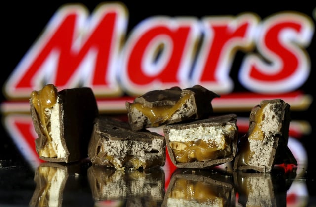 Mars bars are seen in this picture illustration taken February 23, 2016. REUTERS/Dado Ruvic/Illustration/File Photo