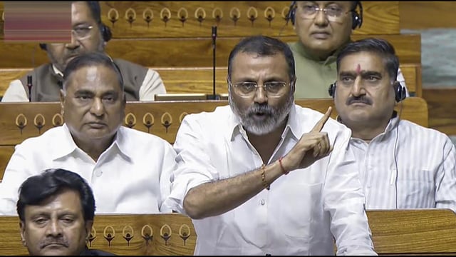 BJP MP Nishikant Dubey speaks in the Lok Sabha on Tuesday. (Sansad TV)