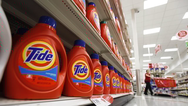 FILE - In this April 27, 2011 file photo, bottles of Procter & Gamble's Tide detergent are on display at a Target store in Richmond, Va. (AP Photo/Steve Helber, File)