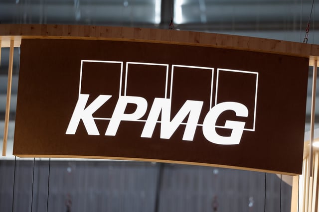 A logo of KPMG is seen at its exhibition space, at the Viva Technology conference dedicated to innovation and startups at Porte de Versailles exhibition center in Paris, France June 15, 2022. REUTERS/Benoit Tessier/File photo