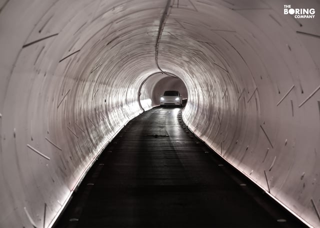 A Tesla in the boring company tunnel in las vegas