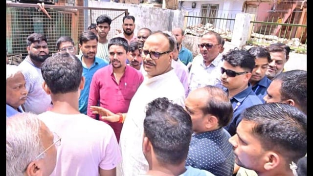 Deputy chief minister Brajesh Pathak during his visit to Shankarpuri Colony in Phool Bagh area on Tuesday.An eight-year-old boy had died after accidentally coming in contact with a high-voltage transformer here on Sunday. (Sourced)