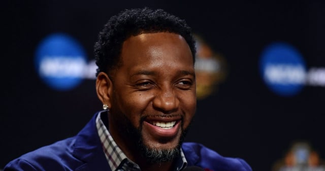 Apr 1, 2017; Glendale, AZ, USA; NBA former player Tracy McGrady speaks during the Naismith Hall of Game Press Conference at University of Phoenix Stadium. Mandatory Credit: Joe Camporeale-USA TODAY Sports