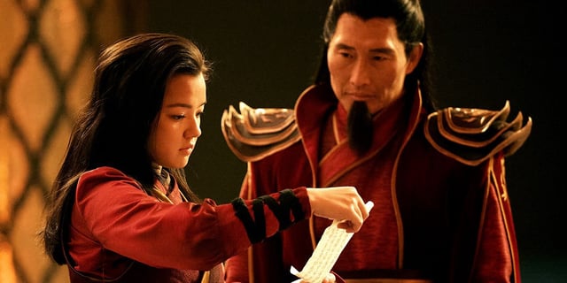 Daniel Dae Kim as Ozai standing with Elizabeth Yu as Azula in Avatar: The Last Airbender