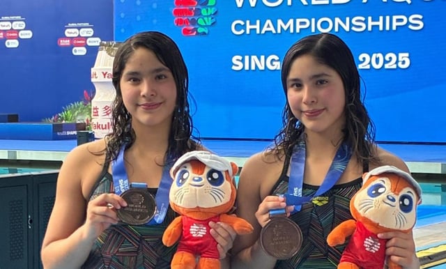 Clavadistas Lía y Mía Cueva debutan con bronce en mundial de acuáticos