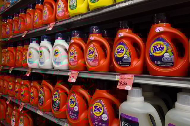 Tide, a laundry detergent owned by the Procter & Gamble company, is seen on a store shelf on October 20, 2020 in Miami, Florida.