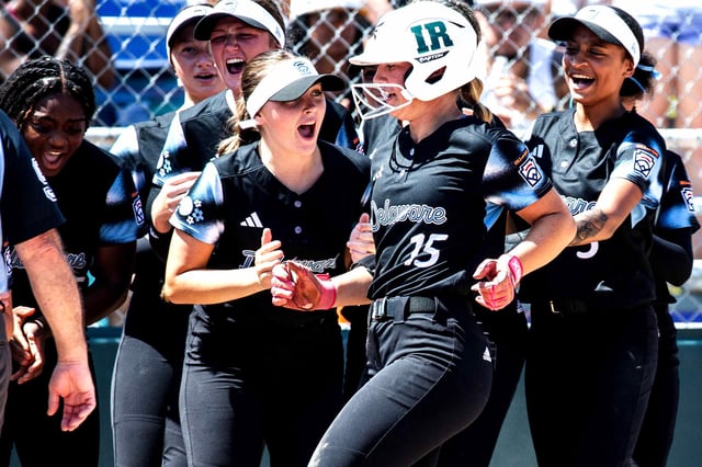 Delaware D3 (Lower Sussex) shortstop Sophie Scurci (15) scores a home run against Europe-Africa (Kennemerland of the Netherlands) in the quarterfinals of the Senior Little League Softball World Series at the Lower Sussex Little League Complex in Roxana, Friday, Aug. 2, 2024. Delaware won 12-2.