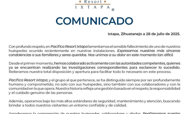 Hotel Pacífica Resort Ixtapa, en colaboración tras muerte de moreliano