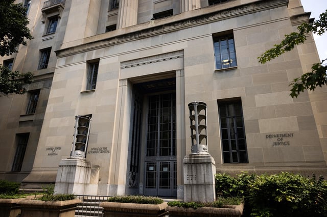 The US Department of Justice building is seen on August 21 in Washington, DC.