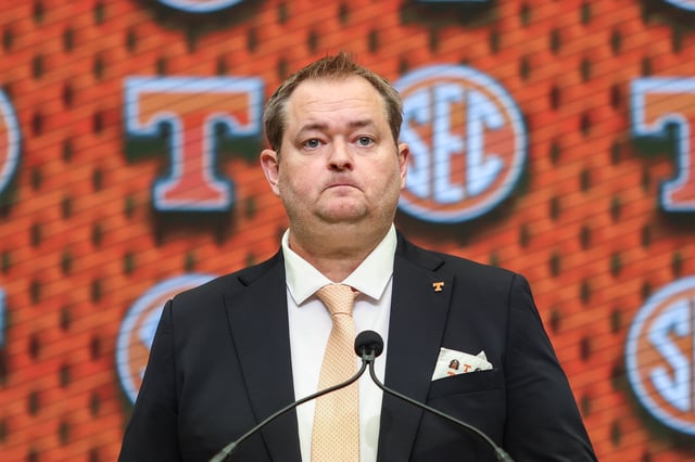 Jul 15, 2025; Atlanta, GA, USA; Tennessee Volunteers head coach Josh Heupel talks to the media during SEC Media Days at Omni Atlanta Hotel. Mandatory Credit: Jordan Godfree-Imagn Images/File Photo