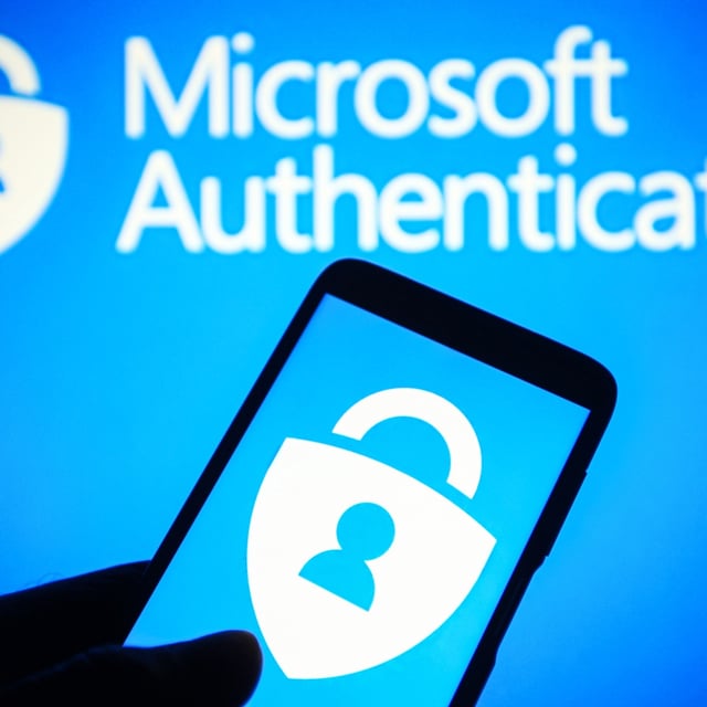 microsoft authenticator logo with a phone in front view