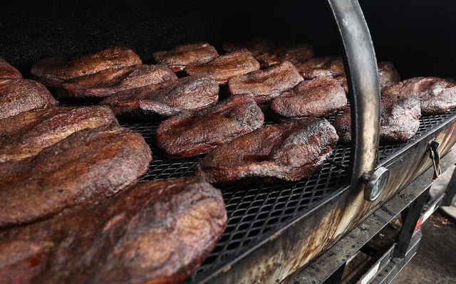Brisket cook inside the smoker at Brix Barbecue on Tuesday, November 22, 2022. Owner Trevor Sales has been operating the business from a trailer near South Main Street for three years.