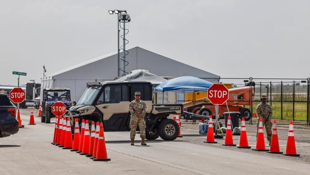 A view of security at Alligator Alcatraz from the airplane runway in Ochopee, Florida on Friday, July 25, 2025. (Al Diaz/Miami Herald)