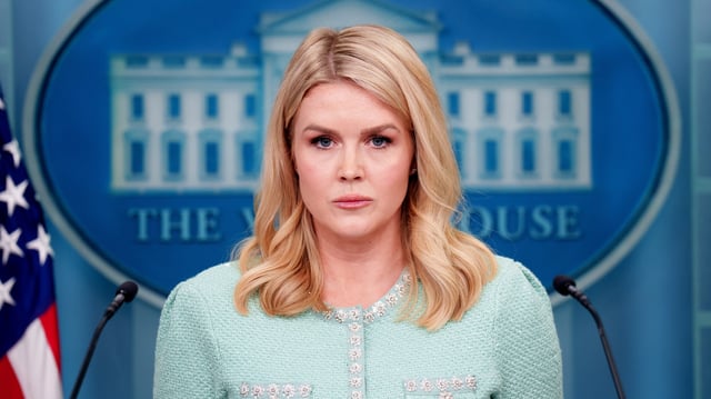 WASHINGTON, DC - MARCH 11: White House Press Secretary Karoline Leavitt takes a question from a reporter during the daily press briefing at the White House on March 11, 2025 in Washington, DC. Leavitt discussed deportations, the economy, Canada, and other topics. (Photo by Andrew Harnik/Getty Images)