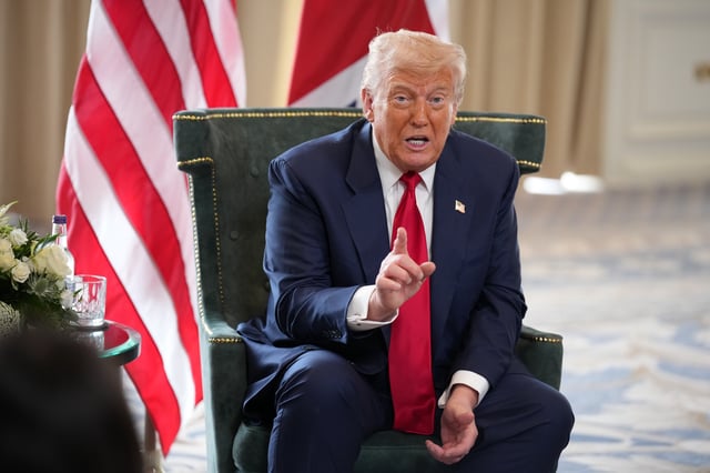 President Donald Trump pictured a meeting with British Prime Minister Keir Starmer in Turnberry, Scotland, on July 28, 2025.