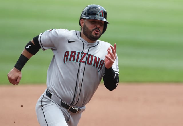 Jul 27, 2025; Pittsburgh, Pennsylvania, USA;  Arizona Diamondbacks third baseman Eugenio Suarez (28) runs the bases against the Pittsburgh Pirates during the fourth inning at PNC Park. Mandatory Credit: Charles LeClaire-Imagn Images/File Photo